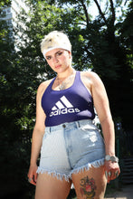 Load image into Gallery viewer, Adidas navy stretch fit criss-cross back strap swimming costume