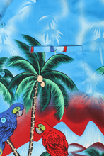 Load image into Gallery viewer, Blue beach scene with parrots Hawaiian shirt