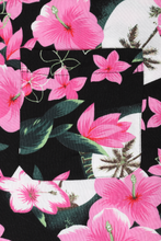 Load image into Gallery viewer, Black Hawaiian shirt with pink flowers