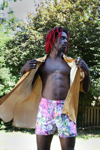 Load image into Gallery viewer, Carrera neon pink graphic print '80s swim shorts