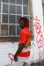 Load image into Gallery viewer, Orange beach scene print Hawaiian shirt