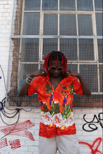 Load image into Gallery viewer, Orange beach scene print Hawaiian shirt