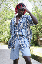 Load image into Gallery viewer, Blue and white floral panels Hawaiian shirt