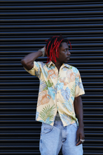 Load image into Gallery viewer, Pale yellow Hawaiian floral monstera shirt