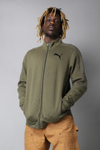 Load image into Gallery viewer, Olive green puma zip up long sleeved sports jacket
