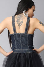 Load image into Gallery viewer, Dark blue denim black tulle y2k dress