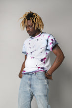Load image into Gallery viewer, Grunge bleached tie-dye blue purple T-shirt