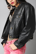 Load image into Gallery viewer, Cropped black '90s leather jacket