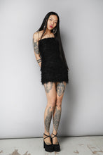Load image into Gallery viewer, Black Fringe Sparkly Fitted Mini Dress