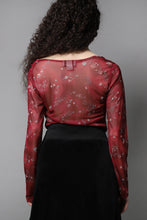 Load image into Gallery viewer, Rouge pink tie up mesh floral rose long sleeved top
