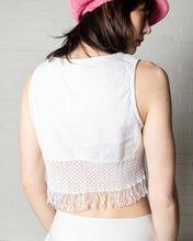 Load image into Gallery viewer, AUTHENTIC ROCCO BAROCCO WHITE LINEN CROPPED FRINGED VEST
