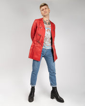 Load image into Gallery viewer, Red leather multi buckle up fitted coat