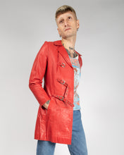Load image into Gallery viewer, Red leather multi buckle up fitted coat