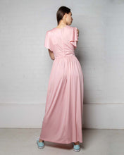 Load image into Gallery viewer, Pink fit and flare petal sleeves 70s maxi dress
