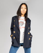 Load image into Gallery viewer, Navy Boxy fit Clips gold button blazer
