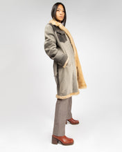 Load image into Gallery viewer, Club Voltaire grey patchwork denim fur-lined long coat