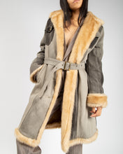 Load image into Gallery viewer, Club Voltaire grey patchwork denim fur-lined long coat
