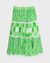 Load image into Gallery viewer, Green '70s Floral Blouse and Flared High Waisted Midi Skirt Set