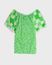 Load image into Gallery viewer, Green '70s Floral Blouse and Flared High Waisted Midi Skirt Set