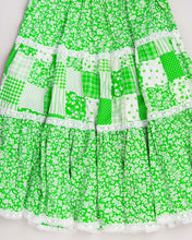 Load image into Gallery viewer, Green '70s Floral Blouse and Flared High Waisted Midi Skirt Set