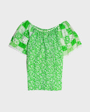 Load image into Gallery viewer, Green '70s Floral Blouse and Flared High Waisted Midi Skirt Set