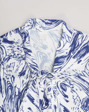 Load image into Gallery viewer, White navy swirls '80s tie top and skirt set