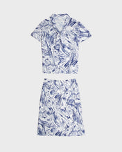 Load image into Gallery viewer, White navy swirls '80s tie top and skirt set