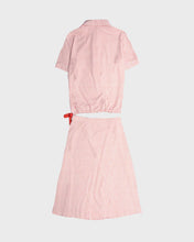 Load image into Gallery viewer, White with red polka dots shirt sleeved top and flared mid-length skirt set