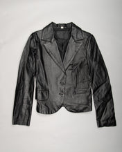 Load image into Gallery viewer, Black leather-style 70's fitted jacket
