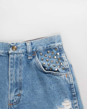 Load image into Gallery viewer, Y2k Light Blue Studded Distressed Denim Shorts