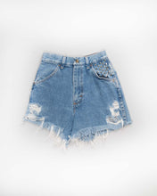 Load image into Gallery viewer, Y2k Light Blue Studded Distressed Denim Shorts