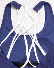 Load image into Gallery viewer, Adidas navy stretch fit criss-cross back strap swimming costume