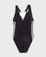 Load image into Gallery viewer, Adidas black and white stretch fit sleeveless swimming costume.