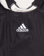 Load image into Gallery viewer, Adidas black and white stretch fit sleeveless swimming costume.