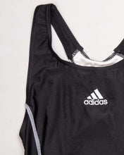 Load image into Gallery viewer, Adidas black and white stretch fit sleeveless swimming costume.