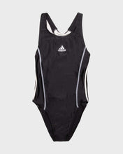 Load image into Gallery viewer, Adidas black and white stretch fit sleeveless swimming costume.