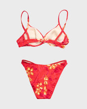 Load image into Gallery viewer, Red stretch fit two-piece bikini with gold flowers
