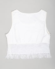 Load image into Gallery viewer, AUTHENTIC ROCCO BAROCCO WHITE LINEN CROPPED FRINGED VEST