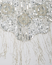 Load image into Gallery viewer, SILVER SEQUINNED BEADED FRINGED BOLERO