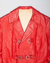 Load image into Gallery viewer, Red leather multi buckle up fitted coat