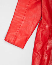 Load image into Gallery viewer, Red leather multi buckle up fitted coat