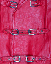 Load image into Gallery viewer, Red leather multi buckle up fitted coat