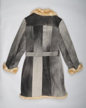Load image into Gallery viewer, Club Voltaire grey patchwork denim fur-lined long coat