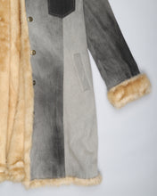 Load image into Gallery viewer, Club Voltaire grey patchwork denim fur-lined long coat
