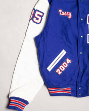 Load image into Gallery viewer, SPARTANS BLUE/WHITE LEATHER OVERSIZED FIT LONG SLEEVES VARSITY JACKET SLEEVE LEFT