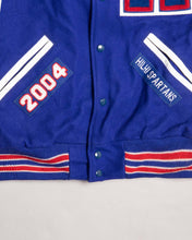 Load image into Gallery viewer, SPARTANS BLUE/WHITE LEATHER OVERSIZED FIT LONG SLEEVES VARSITY JACKET BOTTOM TRIM