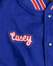 Load image into Gallery viewer, SPARTANS BLUE/WHITE LEATHER OVERSIZED FIT LONG SLEEVES VARSITY JACKET CASEY LOGO