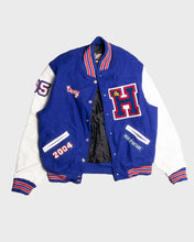 Load image into Gallery viewer, SPARTANS BLUE/WHITE LEATHER OVERSIZED FIT LONG SLEEVES VARSITY JACKET