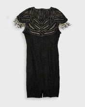Load image into Gallery viewer, Black and silver sequin '80s fringed party dress