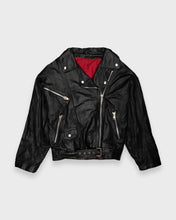 Load image into Gallery viewer, 80'S/90'S BLACK LEATHER BIKER JACKET